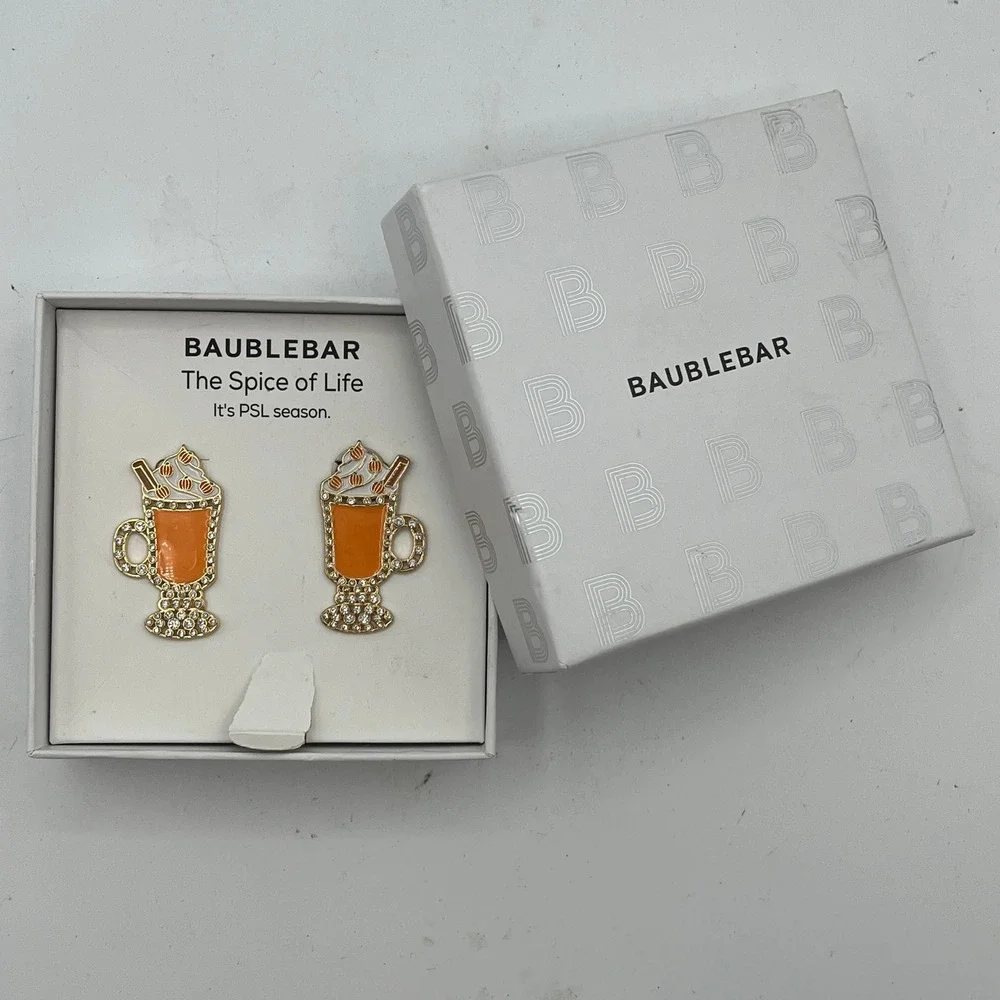 BAUBLEBAR Earrings The Spice of Life Pumpkin Latte‎ Rhinestone Enamel New PSL